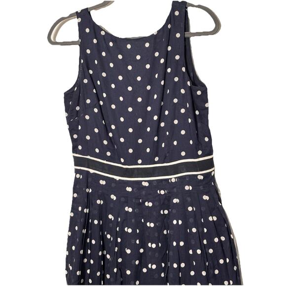 Talbots Navy White Polka Dot Dress Size 10 Pleated A Line Nautical Preppy 166 - Picture 2 of 6